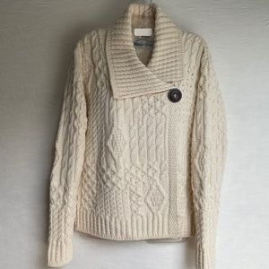 Aran Crafts Womens Irish Merino Wool Cardigan Cream Oversized Cro…